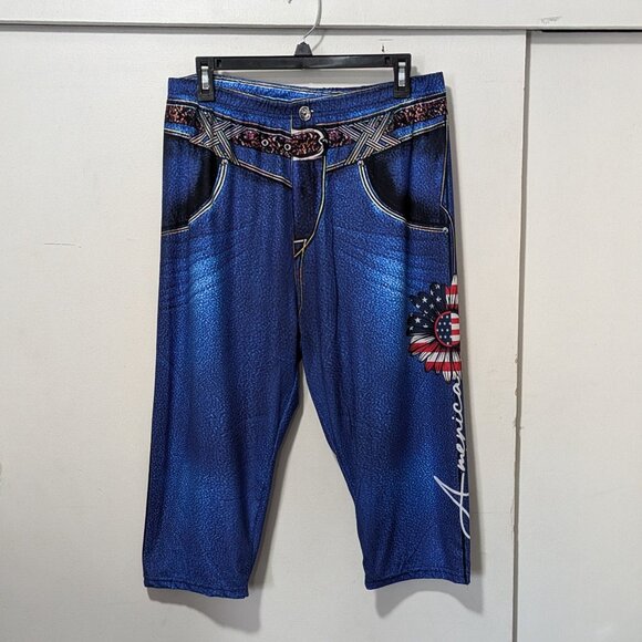 Patriotic USA Flag Printed Capri Jeggings - Picture 1 of 6